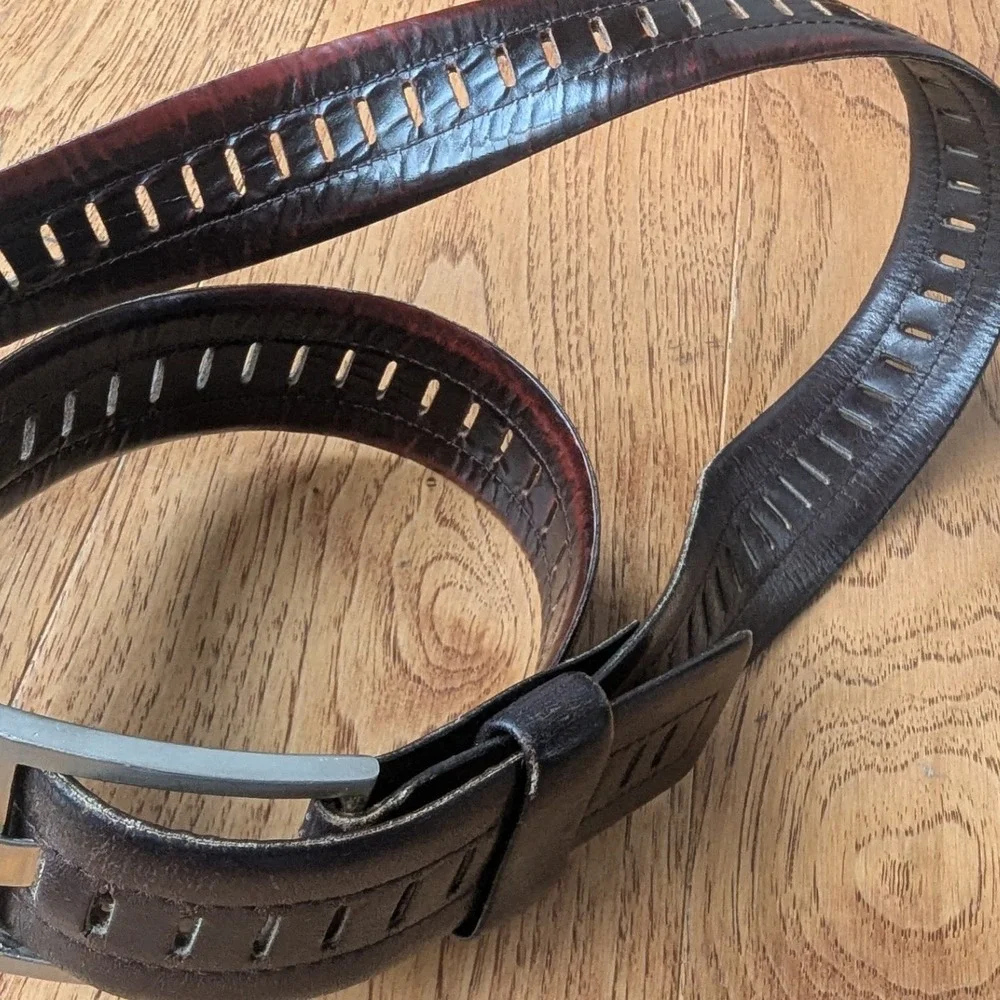 Mens Leather Belt Dark Brown Perforated Steerhide Sz 40 Rugged Western Rustic